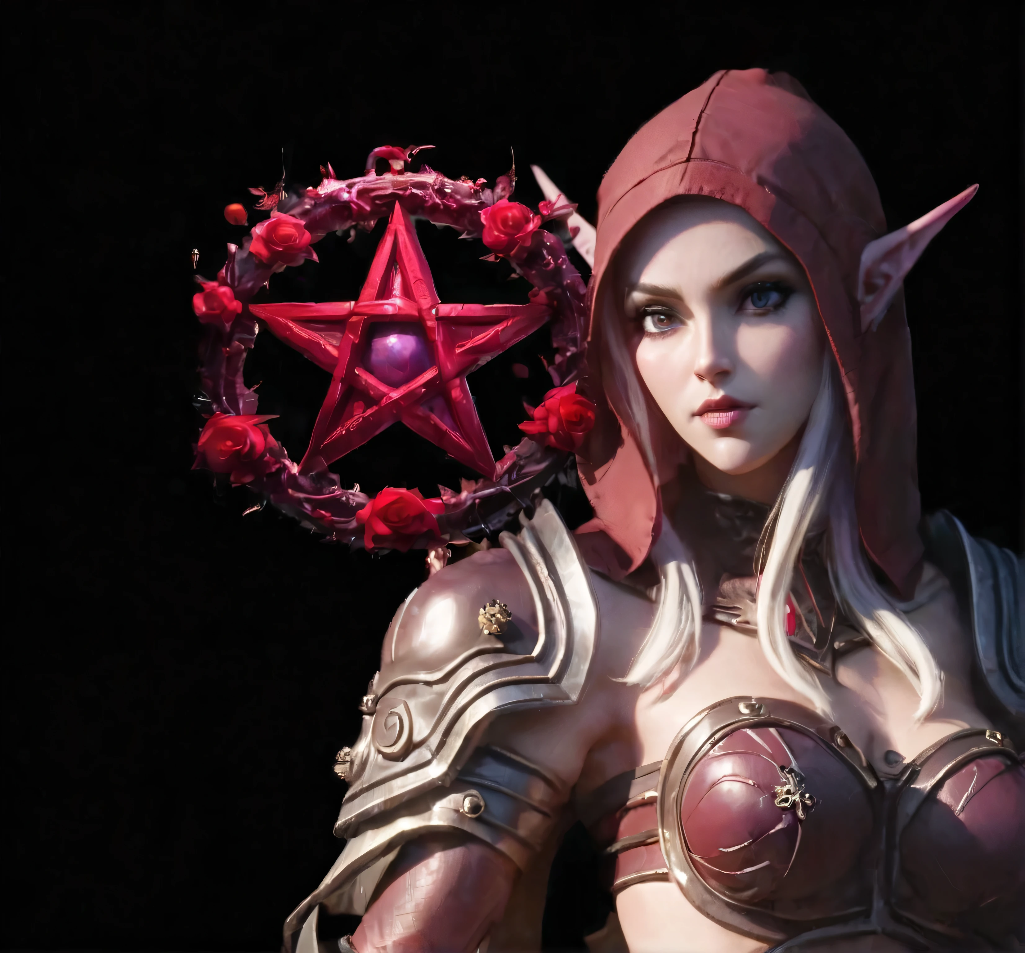 a close up of a woman with a red star on her head, artgerm ; 3d unreal engine, in style of wold of warcraft, sylvanas windrunner, d & d dragon age warcraft, diablo 4 lilith, 8k hd wallpaperjpeg artifact, 8 k hd wallpaperjpeg artifact, red hooded mage