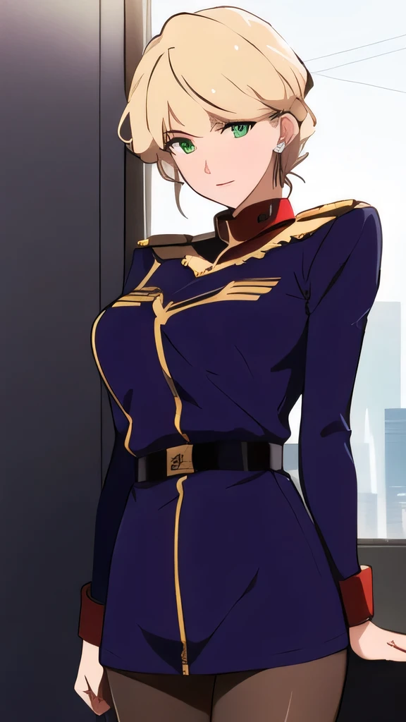 ( knight :1.7), Japan, Tokyo, Cityscape color, In front of the window,
military_uniform,pantyhose, a uniform with gold trims and a collar,shirt,belt,
Gold hair,green eyes ,lipstick, Front hair,hair_        good,
        1 girl, 20 years,Young woman,beautiful Finger,beautiful long legs,Beautiful body,beautiful Nose,beautiful character design, Perfect Eyes, perfect face,        expressive eyes,
 Viewers,
Official Art,        very detailed  CG unity 8k wallpaper,完璧なillumination,colorful, bright_Front_face_illumination,
(masterpiece:1.0),(Highest_quality:1.0), Ultra Kampala           ,4K,        very detailed ,
  Clear piquini pictures  , 8k,  Kampala          ,  Kampala          ,         22 people are ridiculous :1.2,         Kodak portrait 400,         film grain,  Blurred Background , bokeh:1.2,         lens flare        , (Vibrant_color:1.2)
, (beautiful_face:1.5),(narrow_Waist),