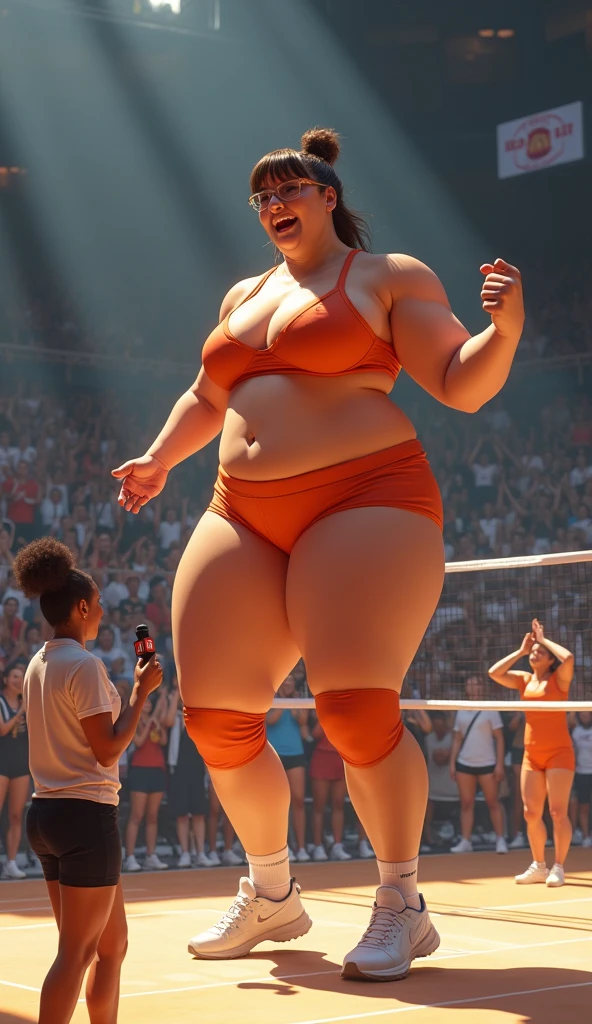 (sweat steam:1.4),Huge body,Height 2m50cm Weight 250kg,Realistic busty 25yo Hawaiian beautiful woman,(sexy sumo wrestling:1.2),ultimate form,8k,at sumo ring,fundoshi,bra,in Ryogoku Kokugikan