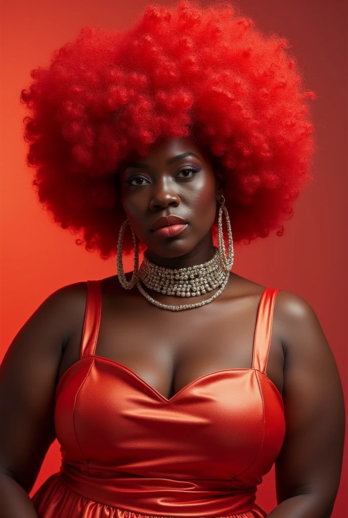 plus size black albino woman with red afro hair in high fashion photoshoot 