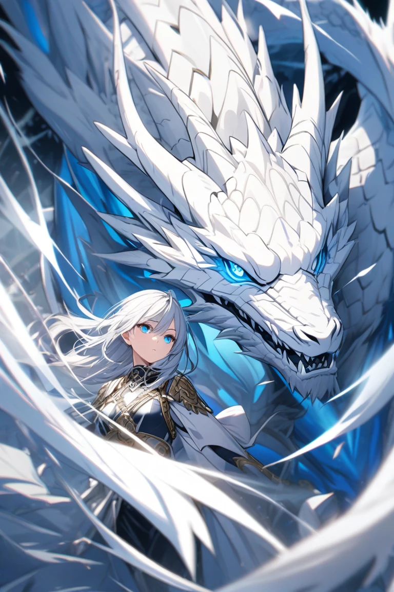 Dragon Personification,Ice Dragon,Beautiful young man.Long Hair,Glowing Eyes,Flying in the sky,