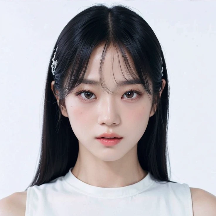  Blond-haired woman with long hair and a strangler wearing a black dress., Jisoo kim de BlackPink, The haircut of hime ,  with long white hair, Jisoo kim, portrait of Jisoo kim,  hime white haircut , with long white hair, long white hair with bangs