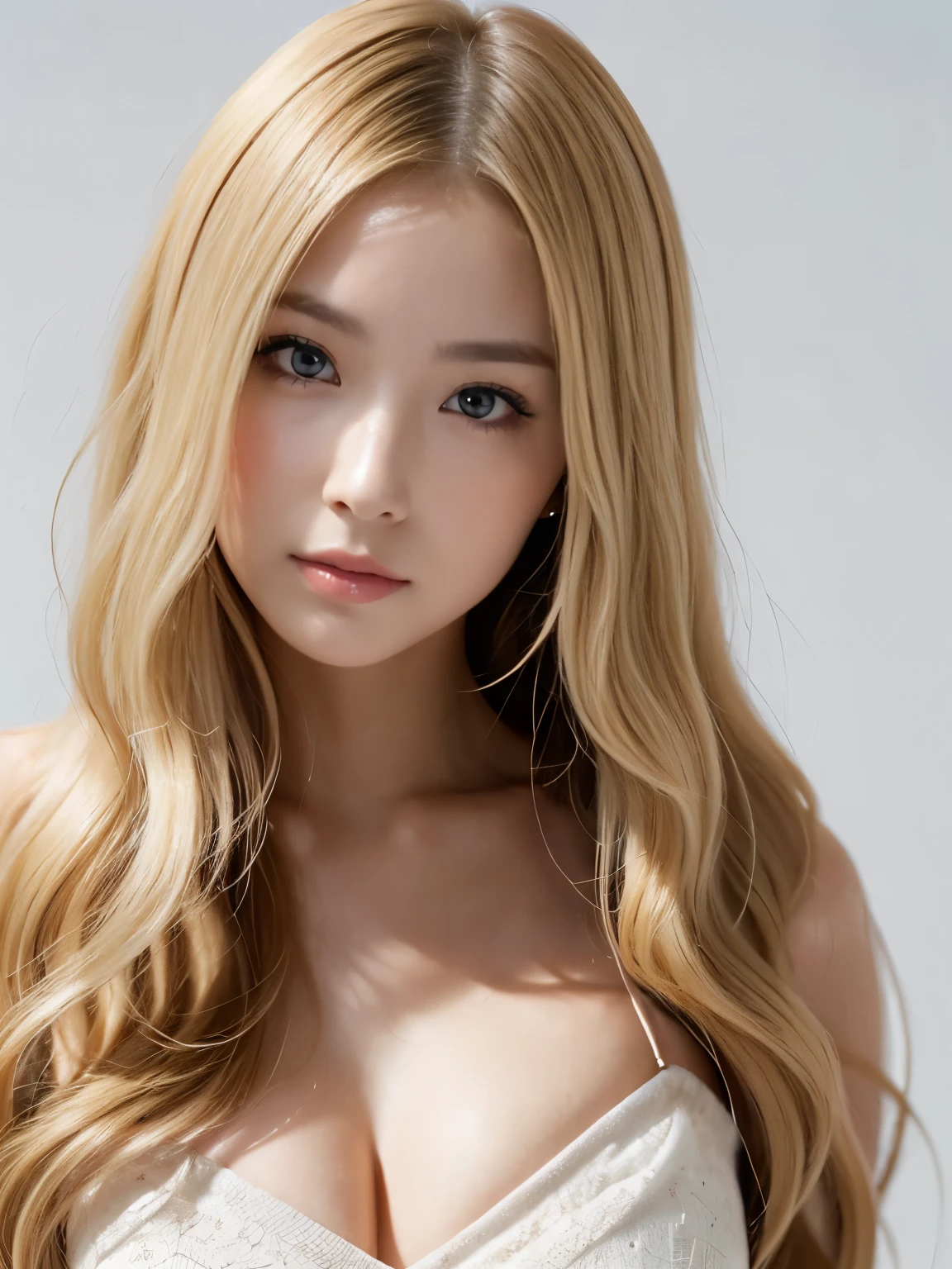 ((((blonde, Super long hair, very Long Hair, Fluffy Wave, white background, blonde, Look forward, Nordic))))))), blonde, Tabletop, Highest quality, Photorealistic, In detail, High resolution, 8k wallpaper, Perfect dynamic composition, Beautiful attention to detail, Long Hair, Big ample breasts, 24-years-old, (Droopy Eyes 1.4), Adult Beauty, Japanese, Normal Breasts, Random body orientation,