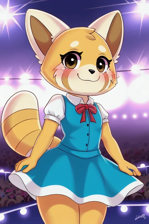 retsuko,  animal ears ,,   1 girl,Alone,   Looking at the Audience  ,smile idol dress,