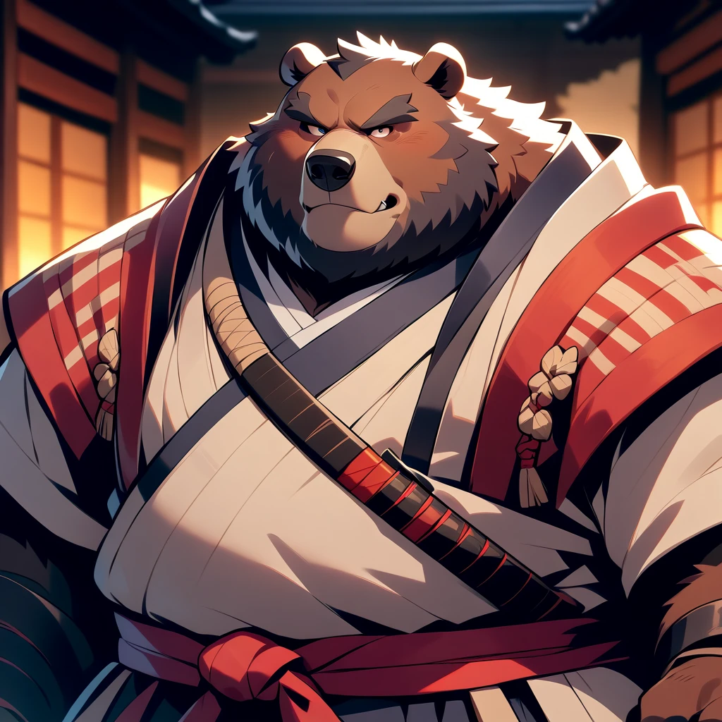  big overweight middle-aged bear man, masterpiece,  highest quality,  so beautiful、samurai
boy