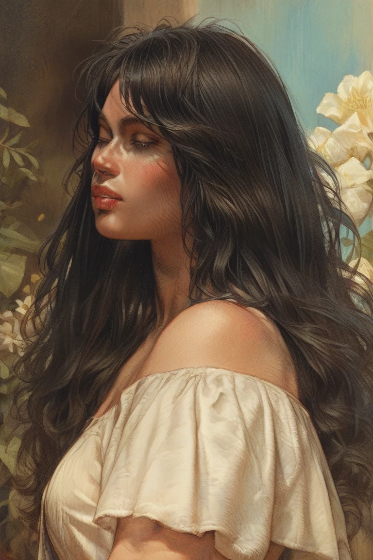  beautiful woman  Druuna with long black hair ,, Fantastic Paintings by Paolo Eleuteri Serpieri ,high quality, 