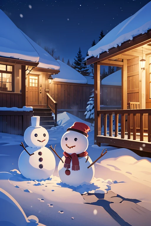 winter, snow, night, snow field, snowman, 