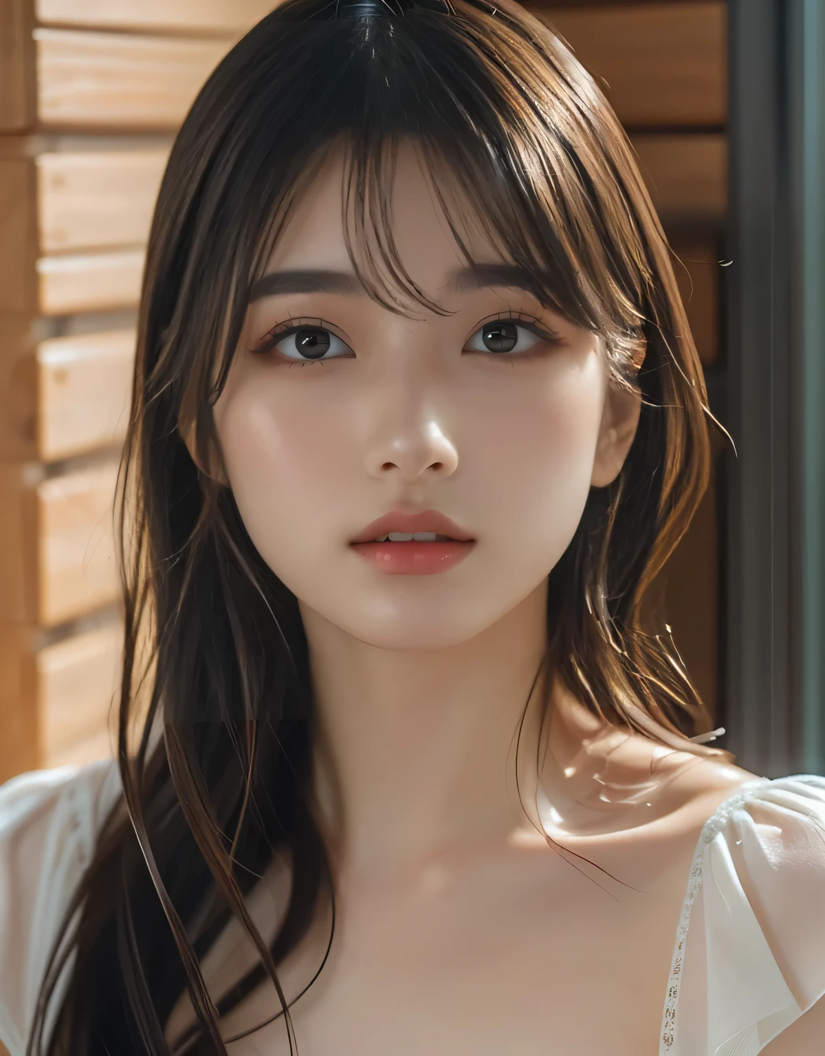 {A woman with long hair and blue eyes is posing for a photo:Pale skin}},{{Straight short hair}}},{{{ natural makeup:1.6}},{{Large double eyelids}}},,{ long lashes:mascara}, beautiful Japanese woman's face, realistic I like glamorous idols, Japanese model, like々 Sensual gravure idol , like and cute gravure idol, I like glamorous idols, Portrait , Like a skinny gravure idol, A likeable and cute thin oriental face , girl cute pretty face