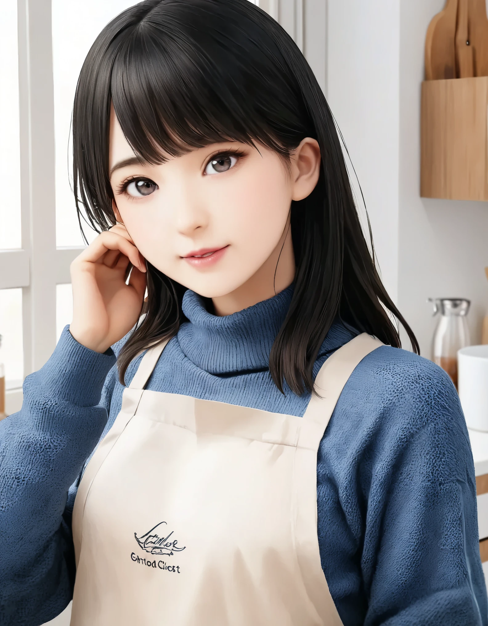 (best quality, 8k, high resolution:1.2), 1girl, knitted sweater, apron, upper body