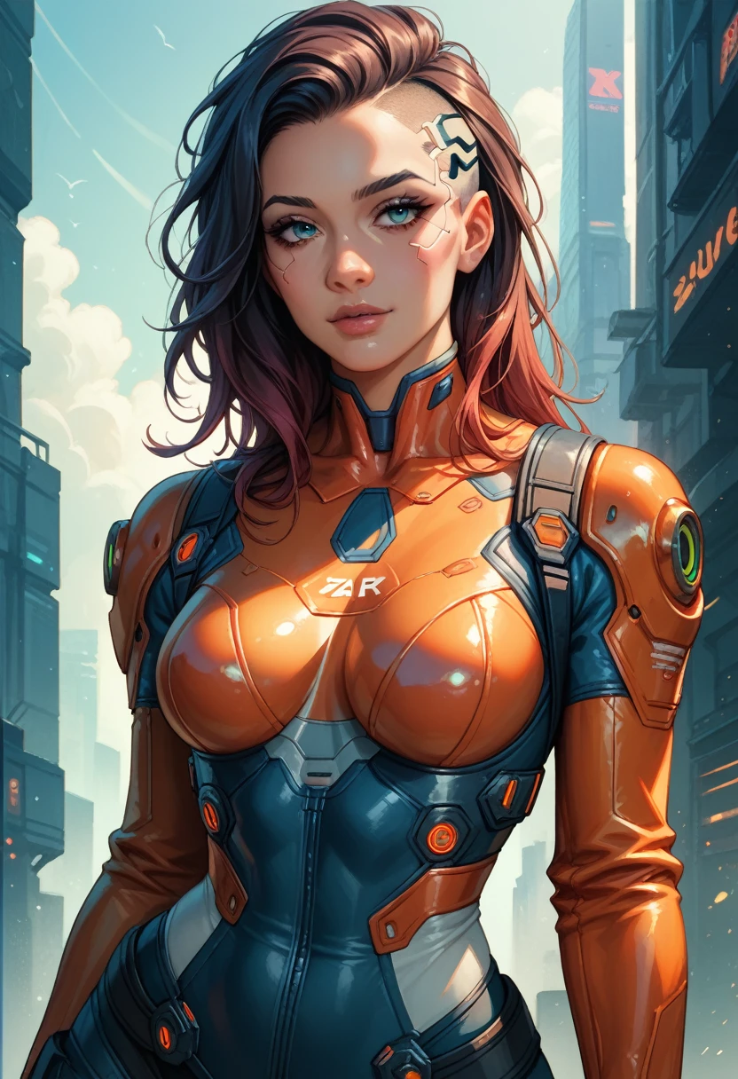 Cyberpunk, Covered body, fully clothed, Futuristic female soldier, score_9, score_8_up, score_7_up, score_6_up, masterpiece, high quality, perfect face, beautiful face, solo, 1girl, medium breasts, zoom in, intricate detail, delicate pattern,