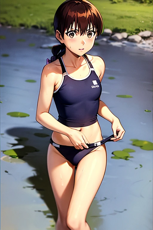 (Highest quality,4K,8K,High resolution,Tabletop:1.2), Super detailed, (Realistic,photoRealistic,photo-Realistic:1.37), ((whole body)),((Girls with very short hair)), Sweat,Grin,Raise the hand,((Sports bra and navy blue leggings)), Wristband,White loose socks,Black sneakers,Beautiful attention to detail, Beautiful lip detail, Highly detailed eyes and face, Long eyelashes, Realistic anime 3D style, Smooth anime CG art, Digital rendering by Makoto Shinkai, Moe anime art style, photoRealistic rendering of an anime girl, Shinkai Makoto style, Cute anime girl visuals, Realistic young anime girl, Girl Fanart, Works by anime artists'Studio.