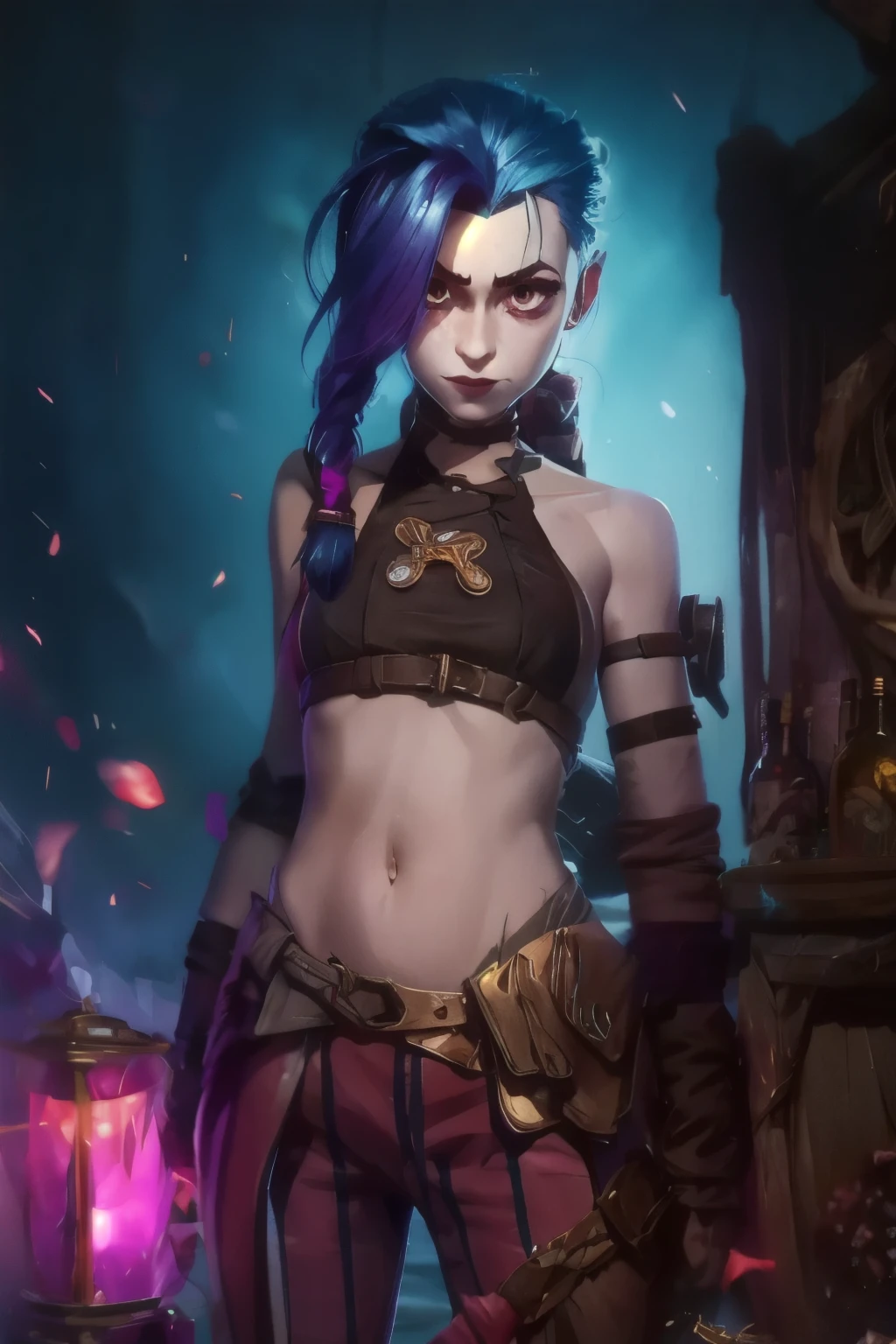 Jinx, Half body shot . Best quality, detailed, intricate, 4K.