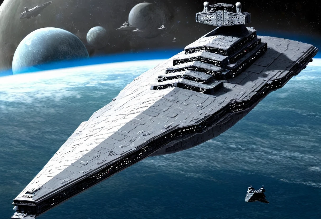 Super giant space heavy battleship of the Galactic Empire , "STAR DETROYER", Very large, 8k, Realistic