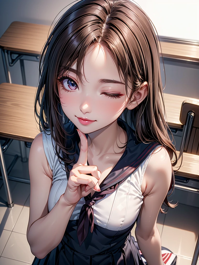 ((1girl in)), ((Best Quality)), (Ultra-detailed), (extremely detailed CG unified 8k wallpaper), Highly detailed, High-definition raw color photos, Professional Photography, (Twintails), Brown hair, Amazing face and eyes, Pink eyes, (amazingly beautiful girl), School, classroom, off shoulder,