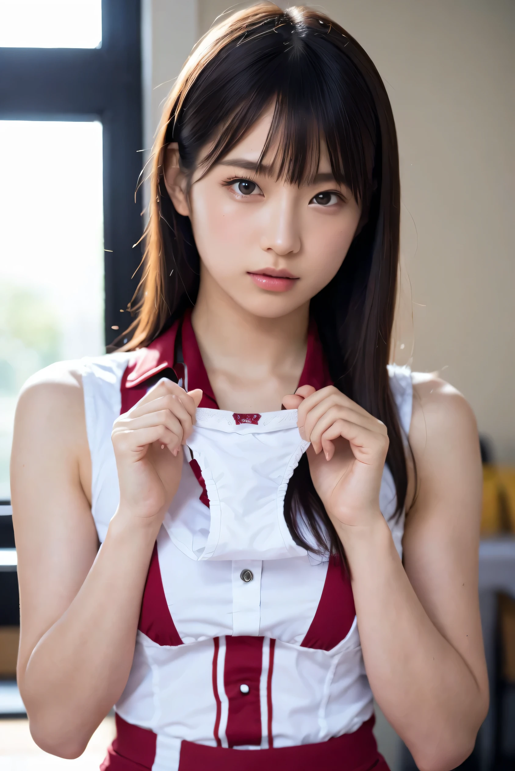 (8k, RAW photo,Best Quality, high resolution:1.1), ( super real :1.4),(Realistic, Realistic:1.3),Japanese Beauty、Rhythmic Gymnastics Club、 rhythmic gymnastics uniform 、(( upper body:1.3)),Having panties