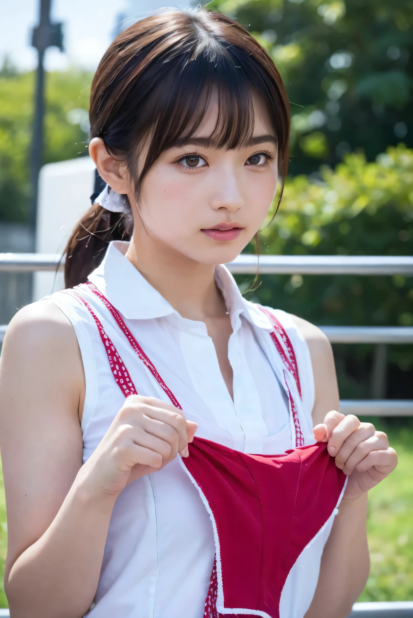 (8k, RAW photo,Best Quality,  high resolution:1.1), ( super real :1.4),(Realistic, Realistic:1.3),Japanese Beauty、Rhythmic Gymnastics Club、  rhythmic gymnastics uniform 、(( upper body:1.3)),Having panties 