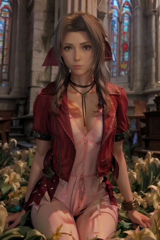 Iris Fantasy finale in the church, overgrown with flowers in red clothes erotic art 3D detailed