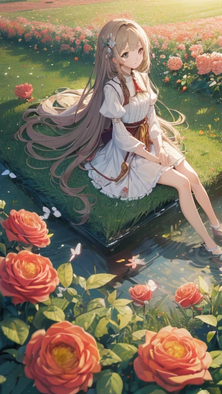 (masterpiece: 1.2), (   very detailed: 1.2), (   very detailed CG: 1.2), ( High image quality : 1.2), (最 High image quality ), 8k,    anime illustration, Girl sitting in a field of roses ,  butterfly with a slightly sad expression々View、((There&#39;Butterflies on my fingers 々 々))、Butterflies fluttering々dance、Beautiful work
