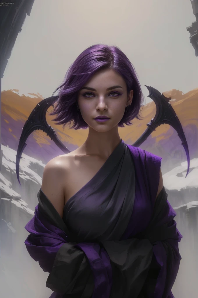 Gorgeous Fantasy character portrait of slim D&D human monk with 2 kama, (violete eyes), (kama:1.4), painted Fantasy Dungeons and dragons art, 1female. Grey ripped outfit. (Purple eyes:1.4), Underground D&D style, far away, wields kama, (European solo woman battle monk in minimalistic sexy grey opened clothes), purple eyes, short dark purple hair, short haired, amazing picture, artistic, painting, f(best quality, 4k, 8k, highres, masterpiece:1.2), fan art, artistic picture, amazing art style, (high angle), ultra-detailed, d & d character portrait, rpg character art, fantasy character art, epic digital art illustration, fantasy character portrait, dnd character art portrait