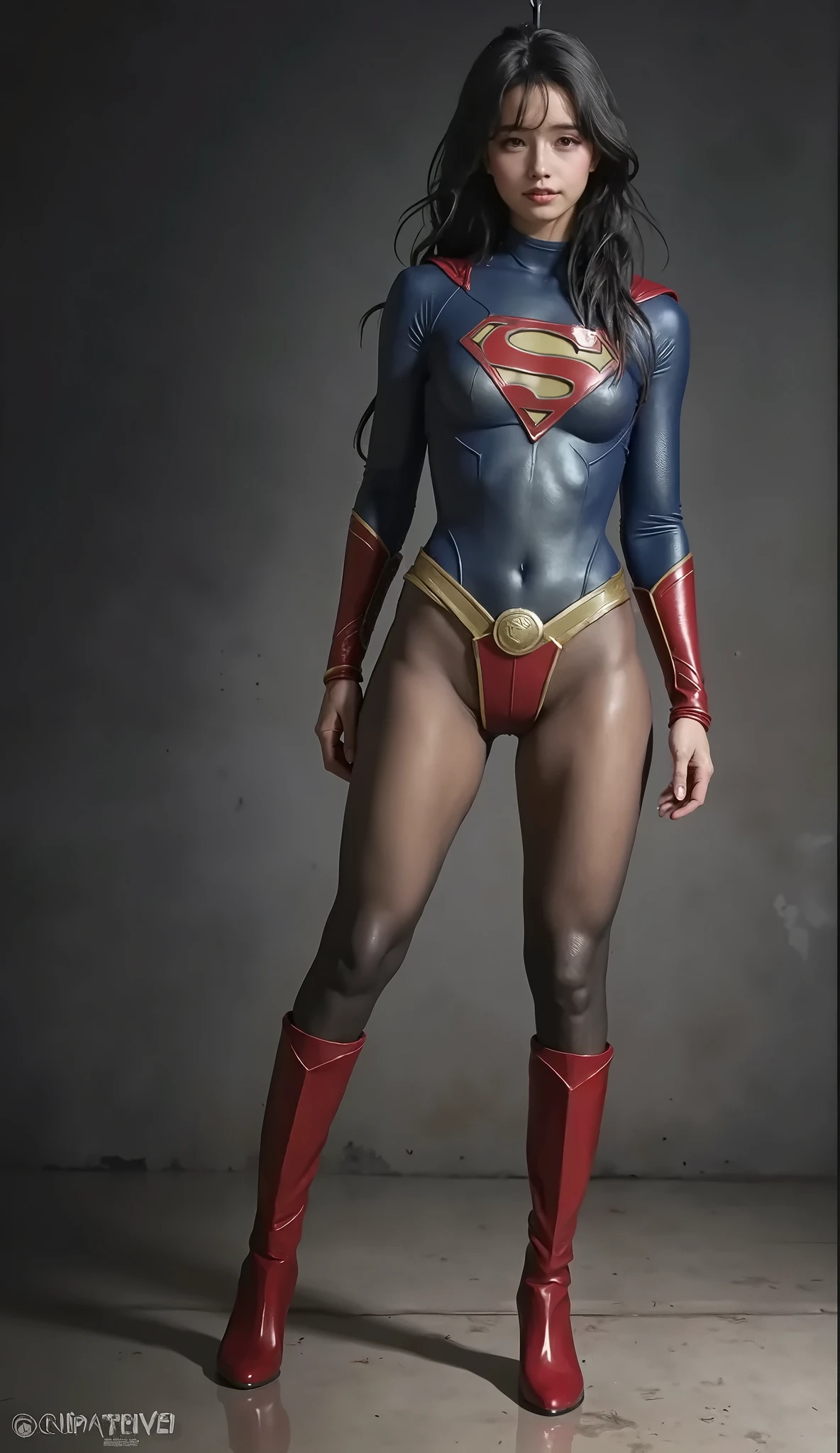 No background、(((Beautiful legs in black tights.)))、(((Legally express the beauty of your smile)))、((((Make the most of your original images)))、(((Supergirl Costume)))、(((Beautiful Hair)))、(((Smiling and winking)))、(((Please wear black tights....、Wear red boots)))、((Best image quality、8k))、((highest quality、8k、masterpiece:1.3))、(((Preserve background )))、Sharp focus:1.2、Beautiful woman with perfect figure:1.4、Slim Abs:1.2、Wet body:1.5、Highly detailed face and skin texture、8k