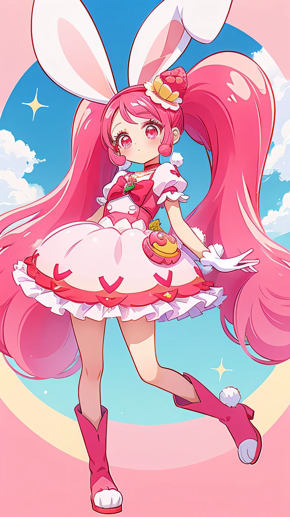 a cartoon image of an anime girls wearing a pink skirt and a pink hood, 1girl, solo, gloves, pom pom (clothes), rabbit ears, animal ears, white gloves, pink hair, long hair, twintails, magical girl, jewelry, choker, pink choker, full body, hair ornament, earrings, pink eyes, pink bow,, food-themed hair ornament,  extra ears,the princess in pink outfit is dressed in rabbit ears with long hair,

,side-swept bangs,beach waves,(twin tails with straight hair:1.2),(boots that look like rabbit legs),boots parted with fingers,strawberry in the middle of a large ribbon on the chest,no waves hair,large twin tail,very voluminous hair,magical girl,

an image of pink bunny girl character in a pink dress on the page screen, 1girl, solo, gloves, animal ears, rabbit ears, white gloves, pom pom (clothes), long hair, magical girl, pink hair, twintails, extra ears, hair ornament, earrings, jewelry,, pink eyes, 

white gloves, pink hair, magical girl, animal ears, rabbit ears, long hair, food-themed hair ornament, hair ornament, twintails, jewelry, pink eyes, extra ears, earrings, pink bow, pom pom (clothes), pink choker, hairband,

masterpiece, master quality, high resolution, ultra-detailed, beautiful, 1 girl, solo, petite, small breasts, beautiful scenery, shiny skin, (sparkle:1.2),, BREAK, nice hands, perfect hands, cure whip, pink eyes, pink hair, long hair, twintails, gloves, rabbit ears, white gloves, animal ears, magical girl, hair ornament, food-themed hair ornament, choker, jewelry, earrings, pink bow, extra ears, strawberry bow, food-themed bow, pom pom (clothes), red hairband, dress, (big eyes:1.2),slave,torture,Nsfw,(shaved pussy:1.3),(pussy juice,peeing,incontinence,detailed vagina),