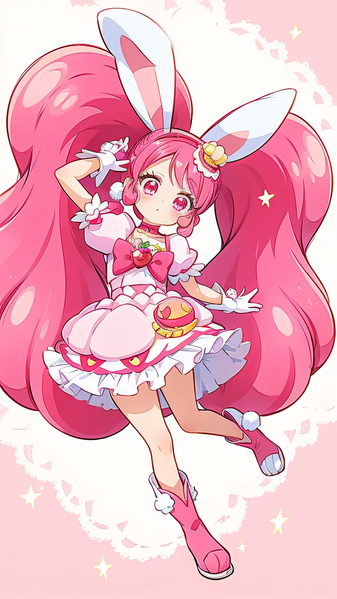 a cartoon image of an anime girls wearing a pink skirt and a pink hood, 1girl, solo, gloves, pom pom (clothes), rabbit ears, animal ears, white gloves, pink hair, long hair, twintails, magical girl, jewelry, choker, pink choker, full body, hair ornament, earrings, pink eyes, pink bow,, food-themed hair ornament,  extra ears,the princess in pink outfit is dressed in rabbit ears with long hair,

,side-swept bangs,beach waves,(twin tails with straight hair:1.2),(boots that look like rabbit legs),boots parted with fingers,strawberry in the middle of a large ribbon on the chest,no waves hair,large twin tail,very voluminous hair,magical girl,

an image of pink bunny girl character in a pink dress on the page screen, 1girl, solo, gloves, animal ears, rabbit ears, white gloves, pom pom (clothes), long hair, magical girl, pink hair, twintails, extra ears, hair ornament, earrings, jewelry,, pink eyes, 

white gloves, pink hair, magical girl, animal ears, rabbit ears, long hair, food-themed hair ornament, hair ornament, twintails, jewelry, pink eyes, extra ears, earrings, pink bow, pom pom (clothes), pink choker, hairband,

masterpiece, master quality, high resolution, ultra-detailed, beautiful, 1 girl, solo, petite, small breasts, beautiful scenery, shiny skin, (sparkle:1.2),, BREAK, nice hands, perfect hands, cure whip, pink eyes, pink hair, long hair, twintails, gloves, rabbit ears, white gloves, animal ears, magical girl, hair ornament, food-themed hair ornament, choker, jewelry, earrings, pink bow, extra ears, strawberry bow, food-themed bow, pom pom (clothes), red hairband, dress, (big eyes:1.2),slave,torture,Nsfw,(shaved pussy:1.3),(pussy juice,peeing,incontinence,detailed vagina),