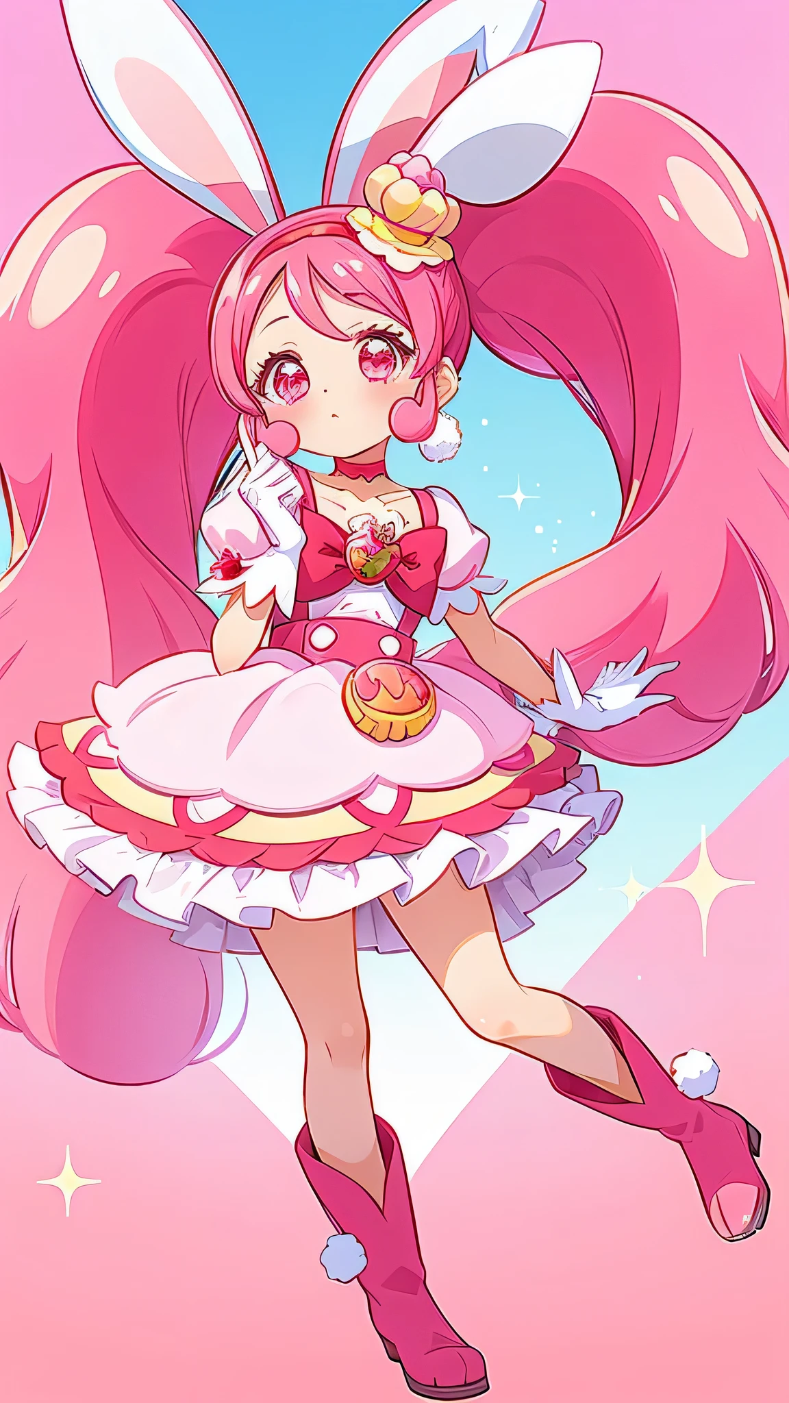 a cartoon image of an anime girls wearing a pink skirt and a pink hood, 1girl, solo, gloves, pom pom (clothes), rabbit ears, animal ears, white gloves, pink hair, long hair, twintails, magical girl, jewelry, choker, pink choker, full body, hair ornament, earrings, pink eyes, pink bow,, food-themed hair ornament,  extra ears,the princess in pink outfit is dressed in rabbit ears with long hair,

,side-swept bangs,beach waves,(twin tails with straight hair:1.2),(boots that look like rabbit legs),boots parted with fingers,strawberry in the middle of a large ribbon on the chest,no waves hair,large twin tail,very voluminous hair,magical girl,

an image of pink bunny girl character in a pink dress on the page screen, 1girl, solo, gloves, animal ears, rabbit ears, white gloves, pom pom (clothes), long hair, magical girl, pink hair, twintails, extra ears, hair ornament, earrings, jewelry,, pink eyes, 

white gloves, pink hair, magical girl, animal ears, rabbit ears, long hair, food-themed hair ornament, hair ornament, twintails, jewelry, pink eyes, extra ears, earrings, pink bow, pom pom (clothes), pink choker, hairband,

masterpiece, master quality, high resolution, ultra-detailed, beautiful, 1 girl, solo, petite, small breasts, beautiful scenery, shiny skin, (sparkle:1.2),, BREAK, nice hands, perfect hands, cure whip, pink eyes, pink hair, long hair, twintails, gloves, rabbit ears, white gloves, animal ears, magical girl, hair ornament, food-themed hair ornament, choker, jewelry, earrings, pink bow, extra ears, strawberry bow, food-themed bow, pom pom (clothes), red hairband, dress, (big eyes:1.2),slave,torture,Nsfw,(shaved pussy:1.3),(pussy juice,peeing,incontinence,detailed vagina),