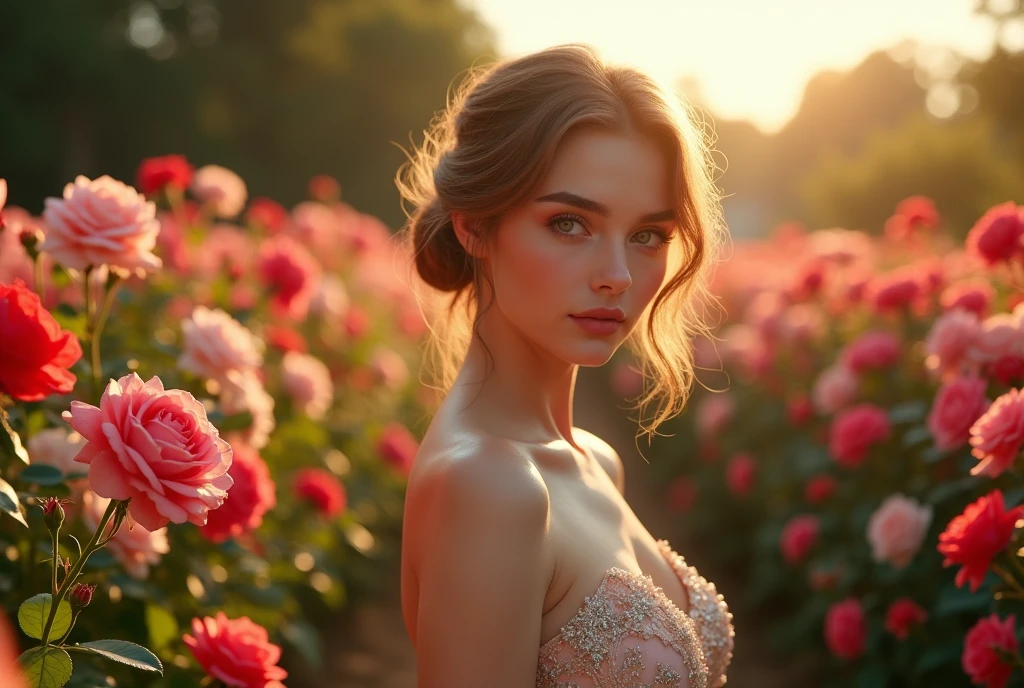 Rose you are a very beautiful woman surrounded by lots of roses around you of all colors