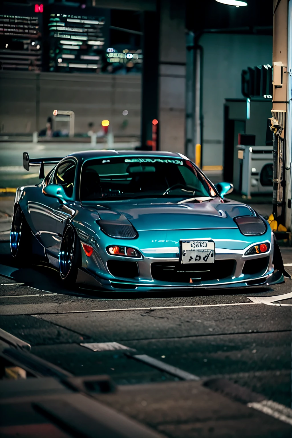 Tuned RX7 , Widebody kit , Deep rim wheel ,Custom car , cyberpunk , high definition, High Details,