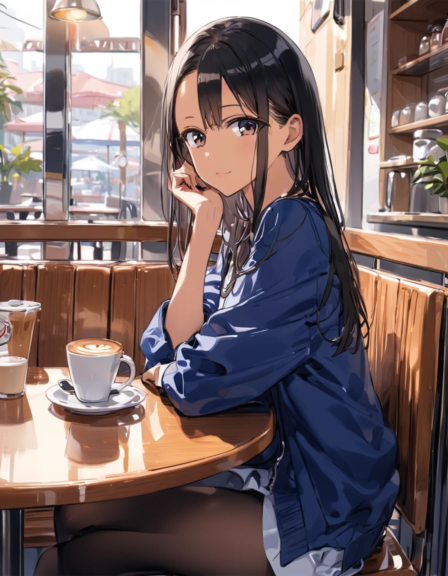 ((masterpiece)), ((best quality)), 1girl, solo, animegirl, nagatoro hayase, hayase nagatoro from dont toy with me miss nagatoro, sitting in cafe waiting for someone