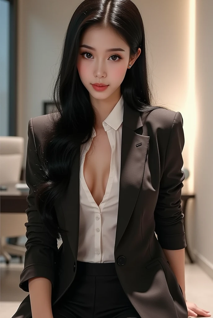 ((best quality)), ((masterpiece)), (detailed), perfect face, office lady, breasts, seductive look