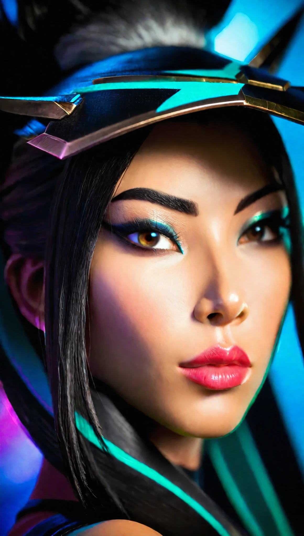 a highly detailed anime style portrait of akali, league of legends season 14 world championship, beautiful detailed eyes, beautiful detailed lips, extremely detailed face and features, studio lighting, dramatic lighting, cinematic, vibrant colors, photorealistic, hyper detailed, intricate fantasy character design, dynamic pose, powerful expression, digital art, masterpiece