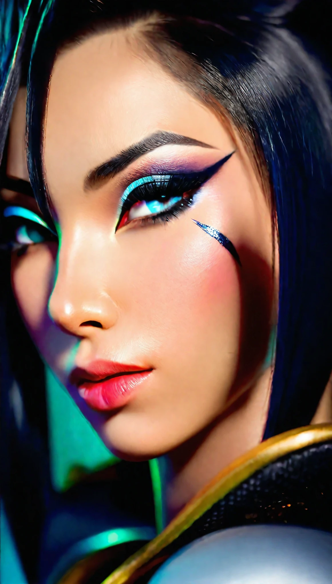 a highly detailed anime style portrait of akali, league of legends season 14 world championship, beautiful detailed eyes, beautiful detailed lips, extremely detailed face and features, studio lighting, dramatic lighting, cinematic, vibrant colors, photorealistic, hyper detailed, intricate fantasy character design, dynamic pose, powerful expression, digital art, masterpiece