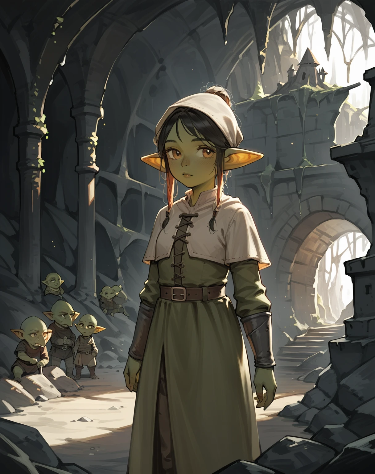 score_9, score_8_up, score_7_up, score_6_up, score_5_up, ncaaoo33 {{solo, anime, cowboy shot, underground, cave, dungeon, dark, dimmed lighting, medieval fantasy}} monster girl, goblin
