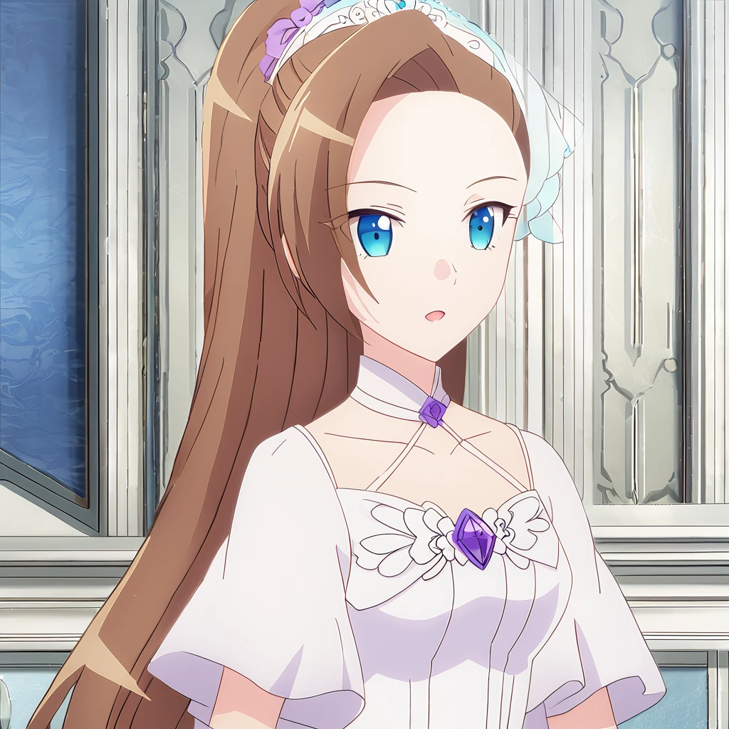 Katarina Claes - [My Next Life as a Villainess - All Routes Lead to Doom!] - SD1.5 / SDXL / Pony, 1girl, solo, long_hair, bangs, blue_eyes, brown_hair, asymmetrical_bangs,  white_dress, wedding_dress,  anime_coloring