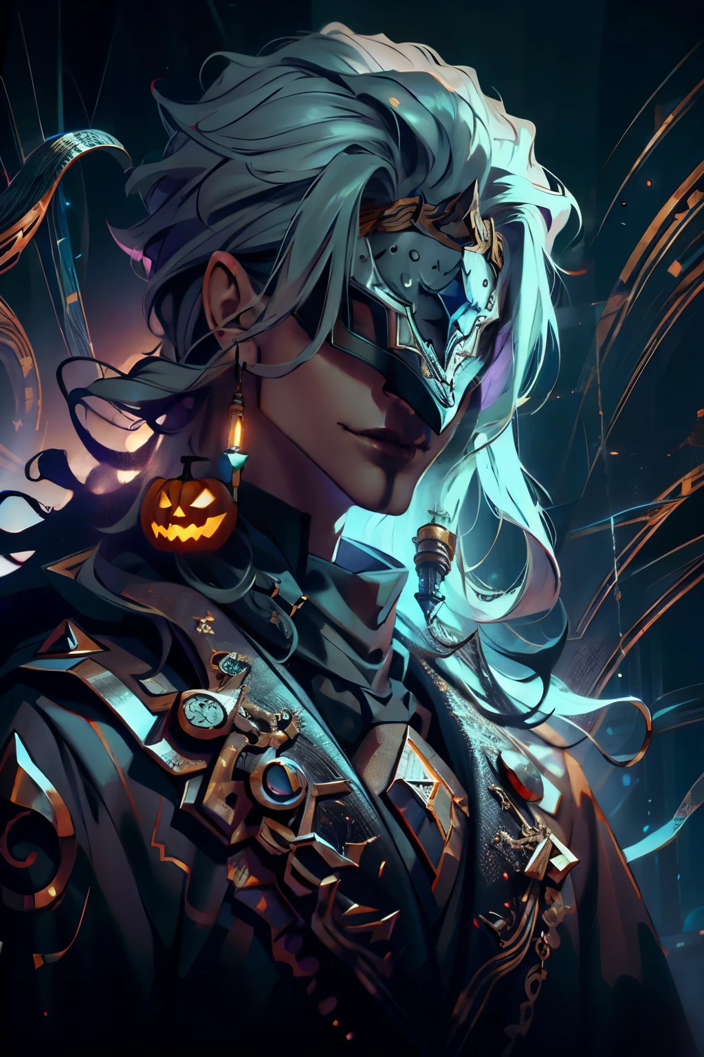 a highly detailed portrait of a dottore, ornate and intricate robes, dramatic lighting, cinematic composition, chiaroscuro, dark moody colors, high quality, 8k, photorealistic, masterpiece, Halloween