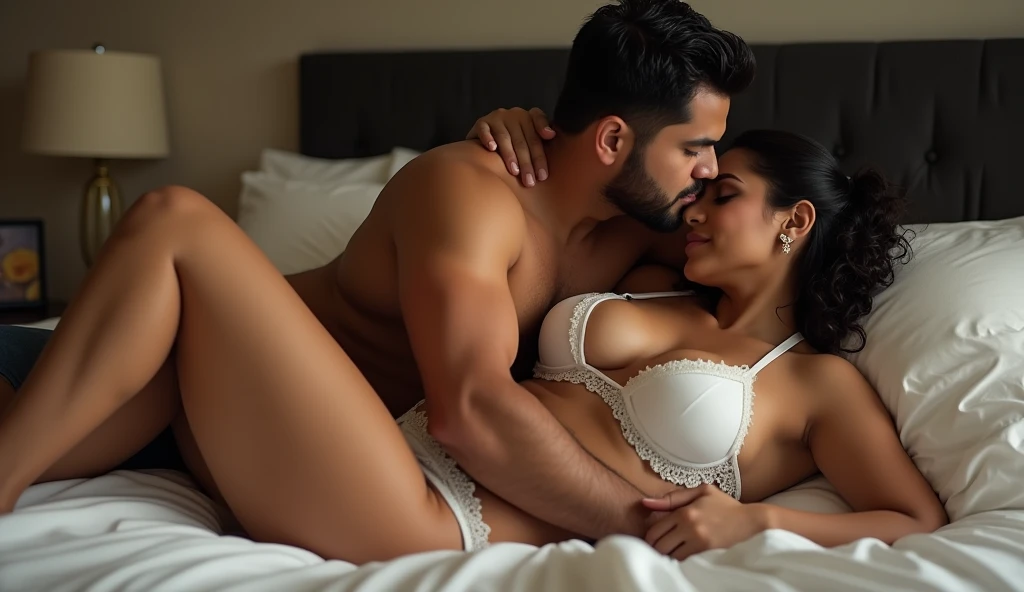Masterpiece, A beauty Disha Patani, cute chubby, romantic, best quality, 2others, naked couple, mature, adult, height difference, different pose sex, intimate, smile, happy, love, bedroom, night scene, man touch nipple, man with short hair, man with big penis realistic, woman with long black hair, woman with huge breast, open legs show pubic hairs, dark hairy pussy, creampies pussy, perfect anatomy