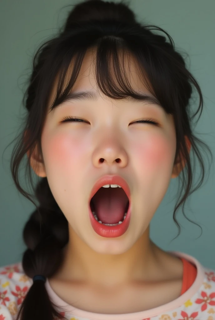 (((upper body shot))),blazer uniform,Ultra-high resolution,big eyes,(open mouth with tongue),((tongue out)),Japanese,bangs,(a girl),(1 girl),((18-year-old)),((cute)),pretty,eyes closed