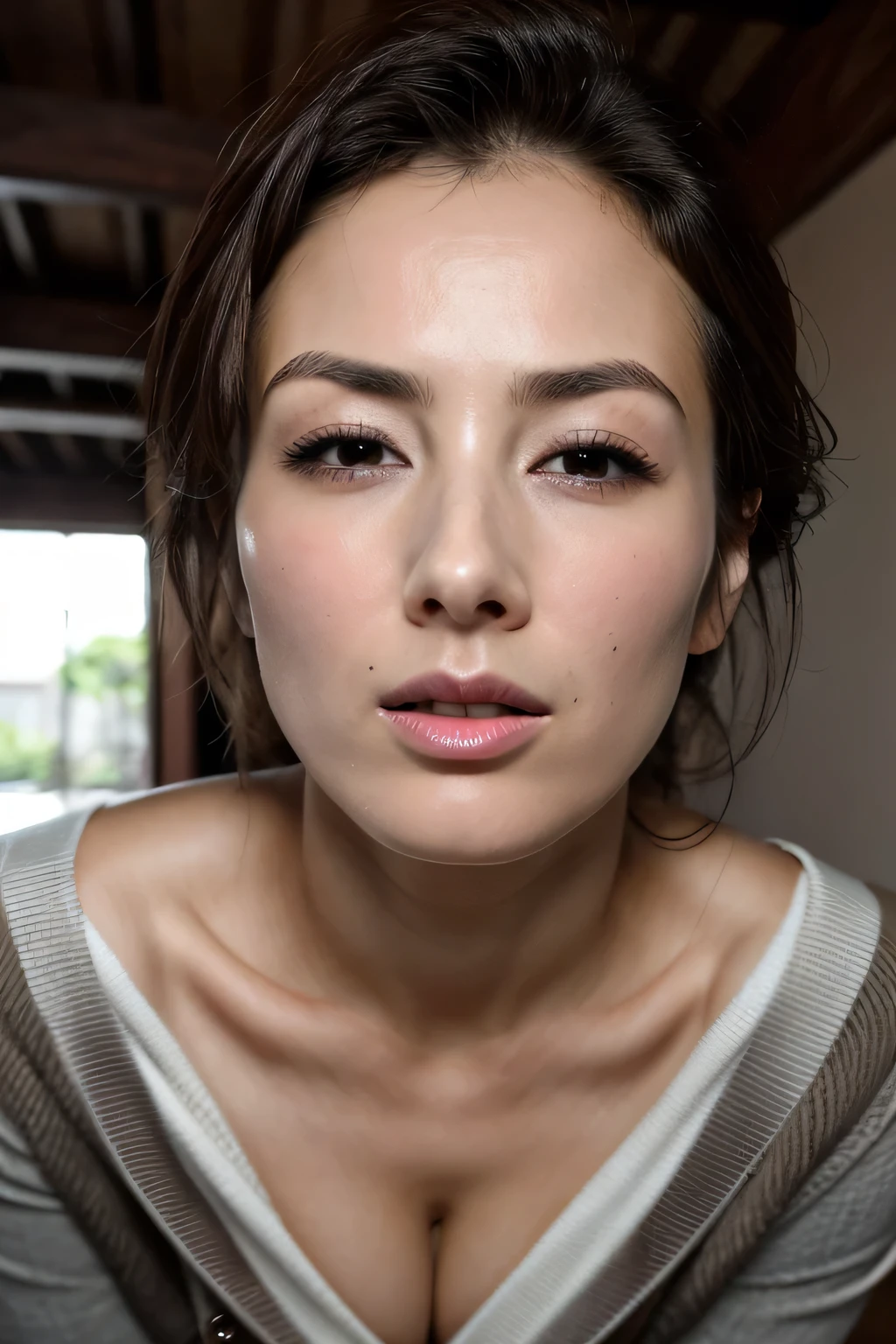 beautiful Japanese actress full of sexual desire、 1 girl,Flying debris,,Award-winning photo, very detailed, Face Focus , Big double eyes( woman with her mouth open and eyes closed ), 1、 Black Hair 、 Shiny Skin、((( face with no sense of incongruity)))、extraordinary stage, Staircase landing,Outdoor evacuation stage,Squat、(( Random Color Open Cardigan))、Big Breasts、(Sharp Nose)Frowning Performance :1.4,, Performance ,Frowning,Please lift your head、Sweaty skin, oily skin ,Hair tied up,Squatting and giving a blowjob,female teacher,sitting in the hallway、Squat、50 degree hot room、Sweaty skin、Wet transparent fabric,My whole face is sweaty,A face enduring intense pain、Screaming face, please open your mouth wide and scream,((On top of women,vagina, sex,))(( hyperrealistic )),Lift your head,Tamsin Egerton,((( face with no sense of incongruity)))、