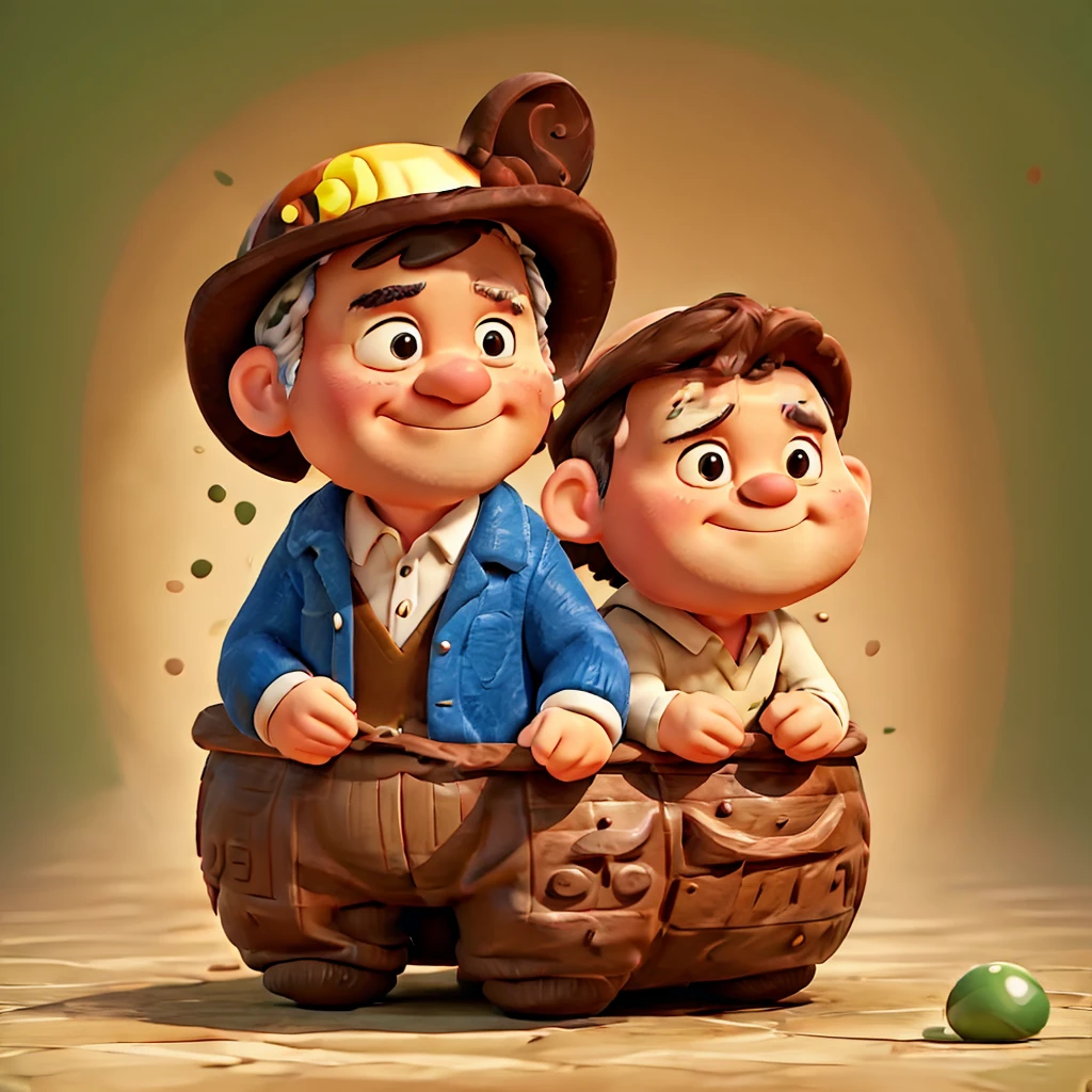 「 a stubborn father character is beating、 3D animated illustration with a round shape 。The whole thing is rounded 、 cute and unhavable appearance 。 fantasy style background added 、 Friendly Atmosphere 。 funny old man character 、A photo of only one person。」