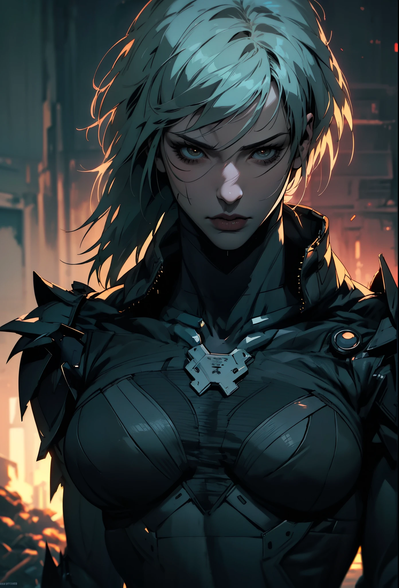 absurdres, highres, ultra detailed, HDR, masterpiece, extremely detailed face and eyes, extremely detailed features, Raiden, Metal gear rising,  white spiky hair, yellow eyes, metal gear rising, final fantasy, solo, sexy man, handsome, cybernetic black armor, oppressive dark atmosphere, darkness, magical scene.