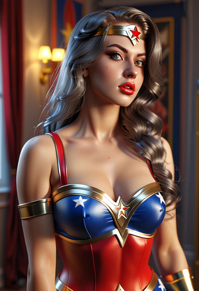 ( Best quality,4k,ultra-realistic:1.2), ultra-detailed ,( photorealistic :1.37) The sexy and beautiful Izabela Ion dressed like Wonder Woman , In the realism style,  natural lighting, pin-up sexy,  resolution 8k , ,  full body 
