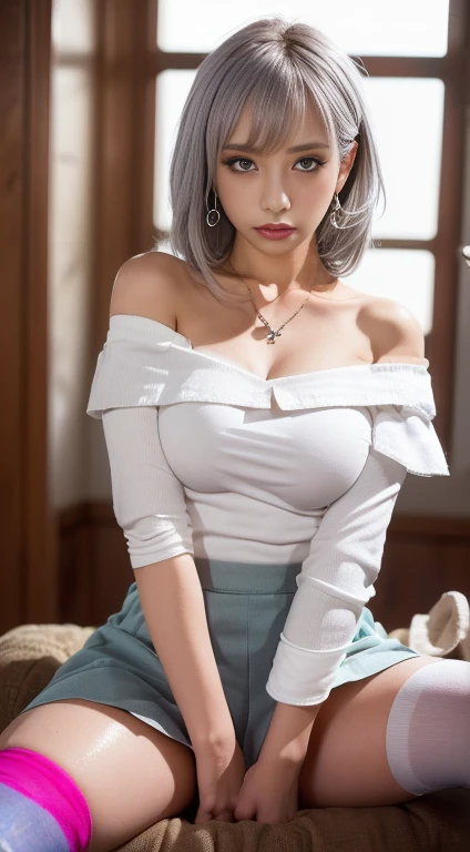 beautiful woman, long straight blonde hair, wearing a white t-shirt without print, wearing leather belt, front view (sitting inside a modern restaurant at night), Cara Delevingne, very detailed, 30 years, natural wave hair, blue eyes, high-res, masterpiece, best quality, intricate details, highly detailed, sharp focus, detailed skin, realistic skin texture, texture, detailed eyes, professional, 4k, Canon shooting, 85mm, shallow depth of field, Kodak color vision, perfect fit body, extremely detailed, photo_\(ultra\), photorealistic, realistic, post-processing, maximum detail, roughness, real life, ultra realistic, photorealism, photography, 8k uhd, photography (grain of film) medium shot for closeup shot atmospheric dark lighting (((?????))), (pee on the floor:1.4), (incontinence:1.47), (makeup), beautiful large breasts, (bokeh), indoors, detailed luxury living room, (small_head), gentle and charming beautiful goddess, Korean (kpop idol), solo, (areolas), (décolleté), underarm wrinkles, delicate and sexy (collarbone:1.3), smooth skin, necklace, black hair, long legs, short hair, oval face, double eyelids, smart, good hands, good feet, Natural (medium breasts: 1.25), bare shoulders, (pure fabrics) black lace bodysuit, (squat to sit on the floor)((open wide legs)), (((open legs))), (female pubic hair:1.35), (low angle), (bright skin: 1.05), ((low angle)), perfect figure, (64k, UHD, RAW photo, best quality, masterpiece:1.4), (realistic, photo-realistic:1.37), ultra high res, photon mapping, radiosity, physics-based rendering, Professional soft lighting, high heels, (SFW)