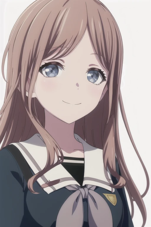 solo, 1girl, looking at viewer, anime, anime coloring, upper body, (simple background, solid white background:1.3), soyo nagasaki, school uniform, serafuku, smile