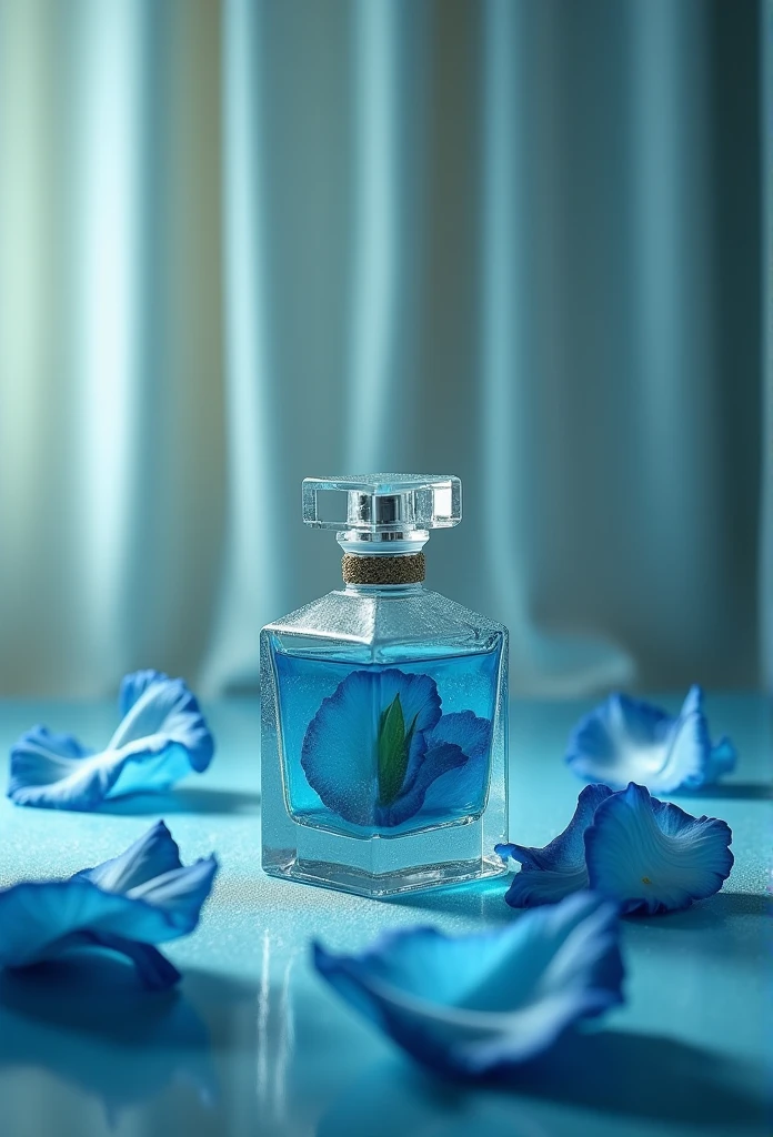 long exposure photo of a{blue rose petal in perfume bottle from ice glass content mint liquid three quarter part(accurate prompt:1.8)sprayed a mint-yellow fog(green to yellow gradation:0.7), sprayed to blue rose petal(rose:1.2)}in motion, mint vapor sprayed, vertical angle shot, blurred edges, slow shutter speed motion photography, shot on Fuji Film XT4 camera f/1.2 ISO 200 silver silk curtain background, glowing curtain, oval vignette, focus on the bottle, UHD, best quality wallpaper, 8k, dramatic light, intricate detailed