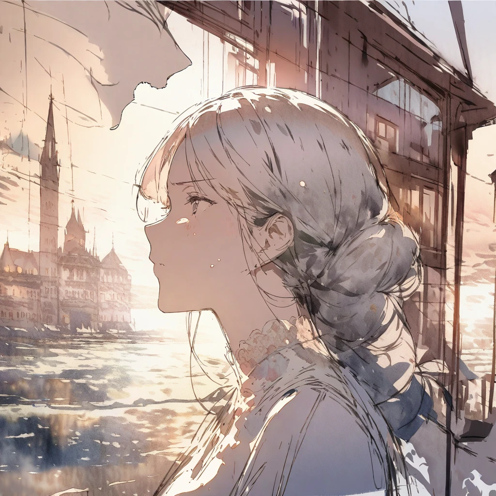 ((sketch:1.5)), ((watercolor:1)), Double Exposure of a Beautiful and Delicate Woman (The face is clear and perfect)image，Background、 Perfect Ultra Detailed Victorian Scenery , beautiful,  complicated illustration,  Artwork Concept Artwork, break,(How Boring to Be Upset by Your Inferiority ),