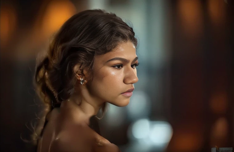 (zendaya:.4), (32k:1.5, Highest quality, masterpiece, Ultra-high resolution), Professional camera work:1.6, Highly detailed skin and face textures:1.3, Captivating portrait:1.2, Very accurate, 1 adult female,  Incredibly slim body, sense of loss, Sadness, Expressions of sadness,  Small face, (medium shot),