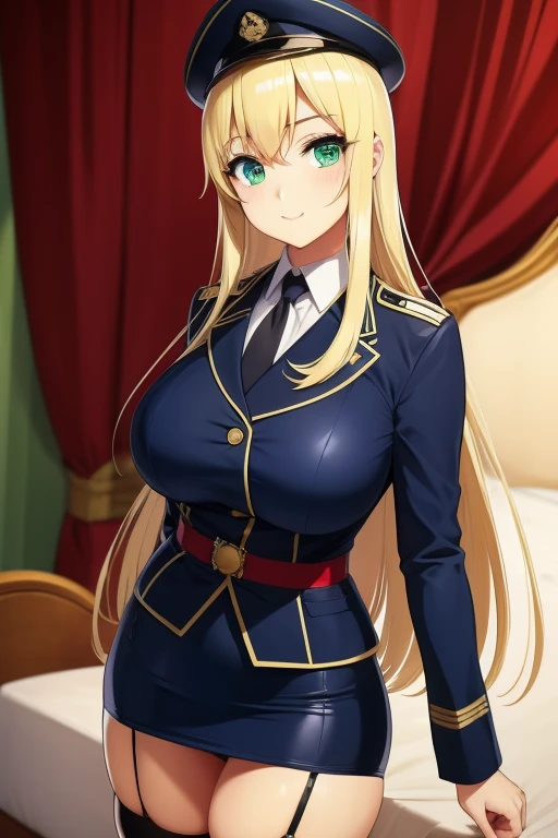 female soldiers、 pencil tight skirt、 garter belt、white Japanese navy military uniform 、Port of Yokohama、 long blonde hair 、Green Eyes