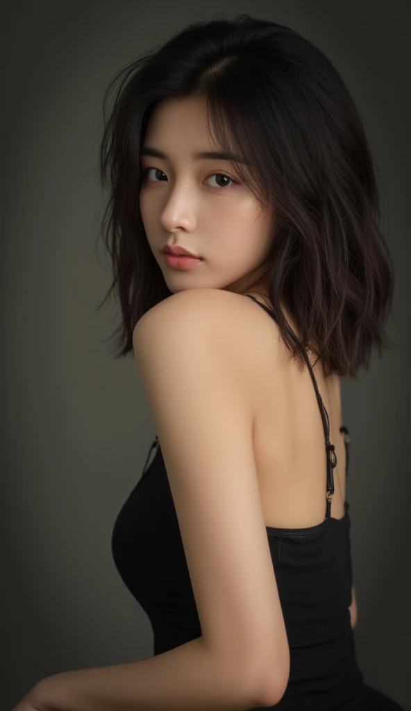 busty korean girl showing fat armpit, torn tanktop, mid ombre hair, higly detailed armpit skin texture, full body, dramatic portrait photography, ambience light