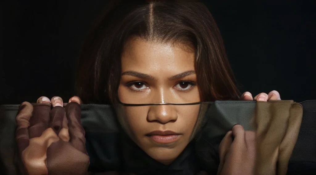 (zendaya:.4), (32k:1.5, Highest quality, masterpiece, Ultra-high resolution), Professional camera work:1.6, Highly detailed skin and face textures:1.3, Captivating portrait:1.2, Very accurate, 1 adult female,  Incredibly slim body, sense of loss, Sadness, Expressions of sadness,  Small face, (medium shot),